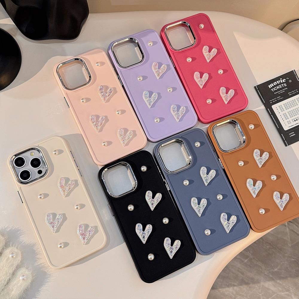 Three Dimensional Pearl Love Apple 17 Mobile Phone Case Iphone16 Laser 11 Suitable for 13promax Temperament 12 Soft 14