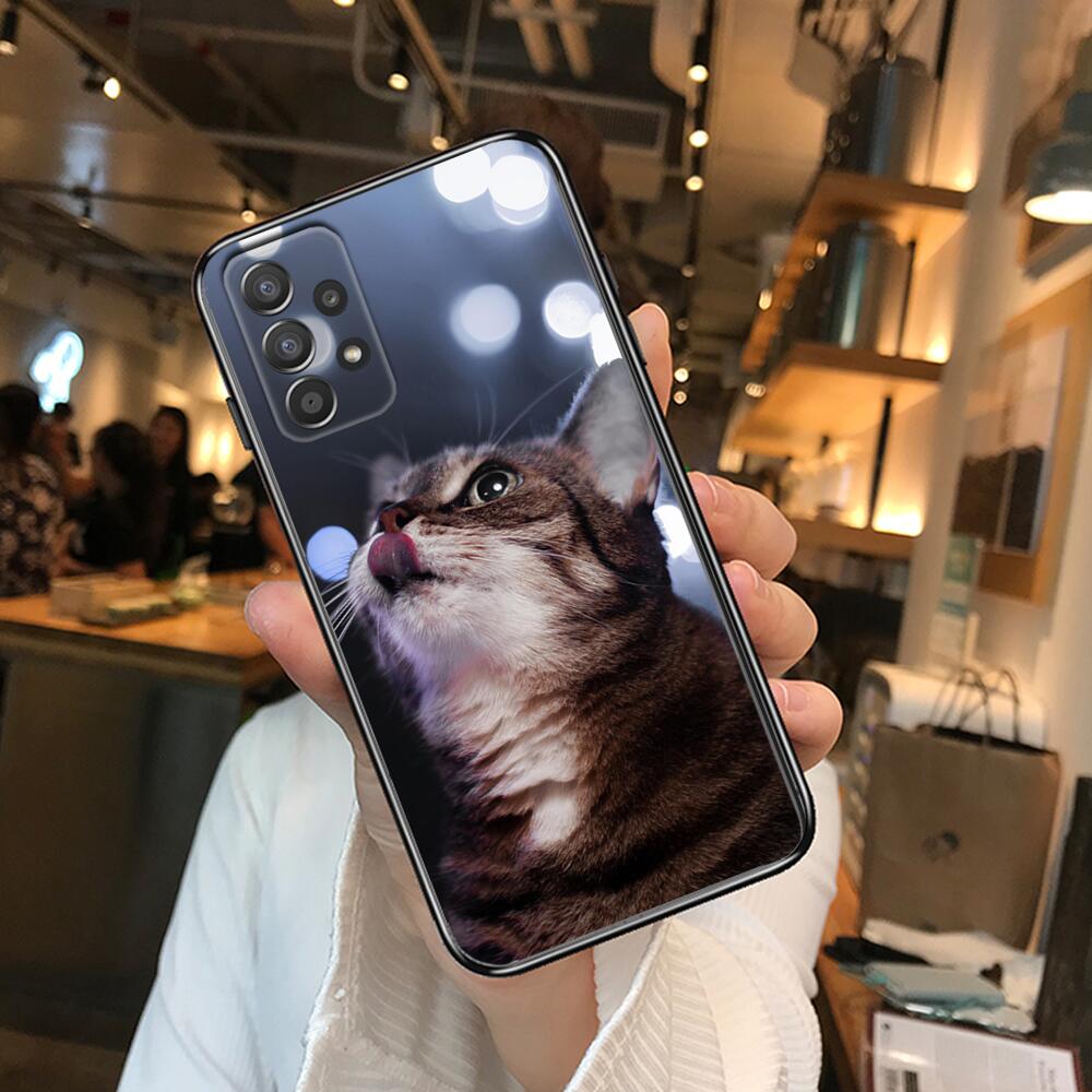 Funny Cartoon Cat Phone Case Hull For Samsung Galaxy A70 A50 A51 A71 A52 A40 A30 A31 A90 A20E 5G A20s Black Shell Art Cell Cove