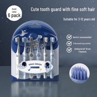 "Douyin Hit Astronaut Kids' Soft Bristle Toothbrush, Antibacterial, Ages 3-12, 6-Pack"
