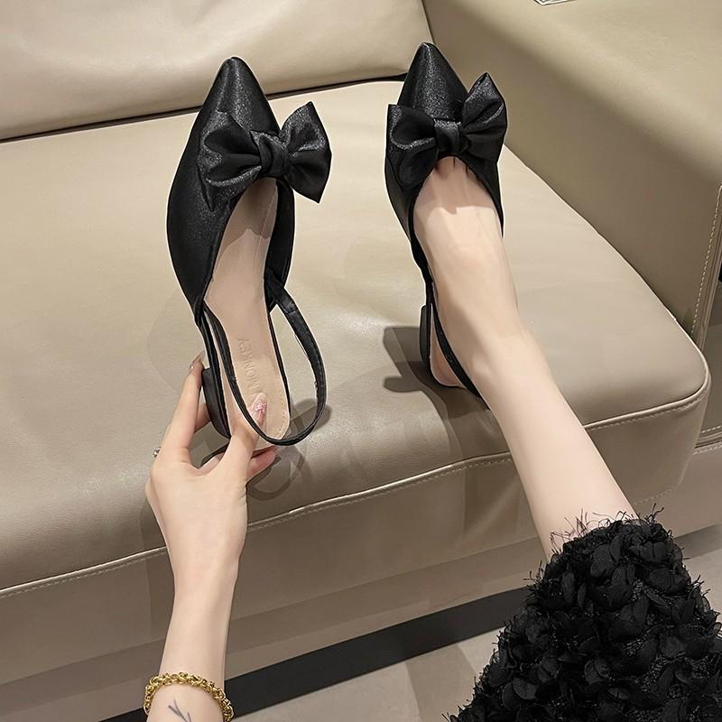 Women's Summer Chunky Heel Pointed Toe Sandals Personalized Bow Sandals 3cm