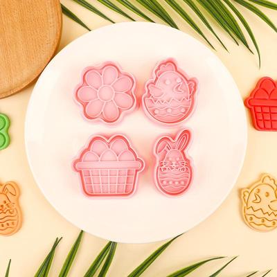 1/4Pcs Easter Rabbit Biscuit Mold Plastic Bunny Egg Cookie Cutter Stamp Embosser Easter Party Fondant Cake Baking Decoration