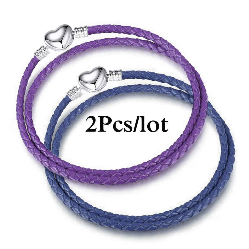 2Pcs/Lot Vintage Jewelry Leather Chain Bracelets Fit DIY Handmade Beads Charms Bracelet Couples Pulsera Jewelry For Women Men