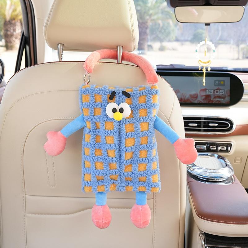 Cute Tissue Boxes Car Tissue Holder Auto Backseat Hanging Accessories Organizer Car Interior Decoration Plush Home Storage Bag