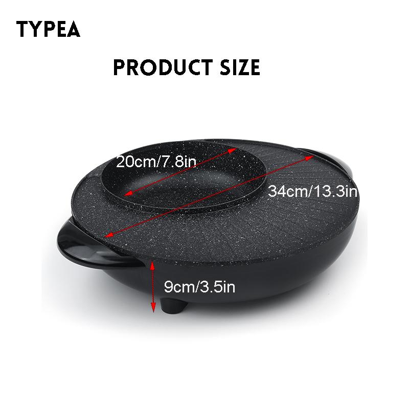 220V 2-In-1 5 Temperature Chafing Dish Non-Stick Pan Portable Electric Grill Hot Pot Oven Adjustments Home BBQ Smokeless Grill