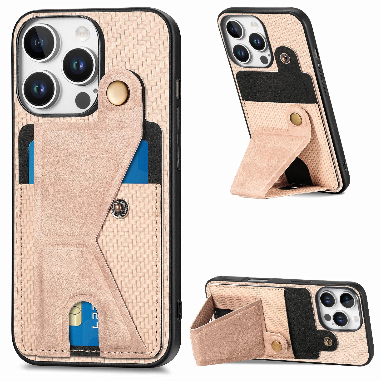 

For iPhone 16 Pro Case K-Shaped Kickstand Leather+PC+TPU Phone Cover Apricot