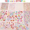 2774pcs Acrylic Gem Stickers 10 Sheet Multi-Color Self-Adhesive Rhinestone with Pearl Heart Star Flower Shapes for Craft DIY Scrapbooking Beda