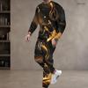 Men s Plus Size Nebula Printed Two Piece Set Round Neck Long Sleeve Top Cuffed Pants