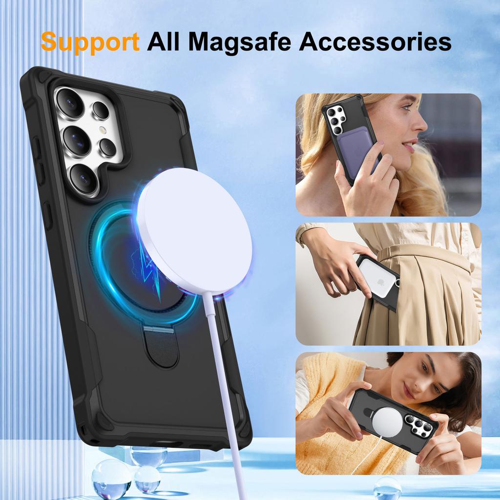 For Samsung Galaxy S25 Ultra Case Compatible with MagSafe Kickstand TPU+PC Shockproof Phone Back Cover