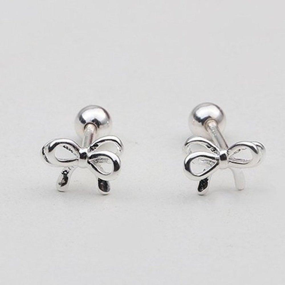 

[Aslit] Silver Piercing Earrings, 925 Silver Simple Ribbon Daily Gift
