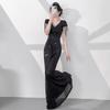 Black evening dress women's annual meeting 1011 new high-end light luxury niche host fishtail sequined skirt shoulder tassel