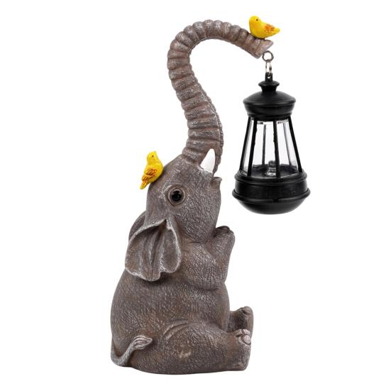 Solar Elephant Garden Decor LED Lights Waterproof Statue with Watering Outdoor Decor A