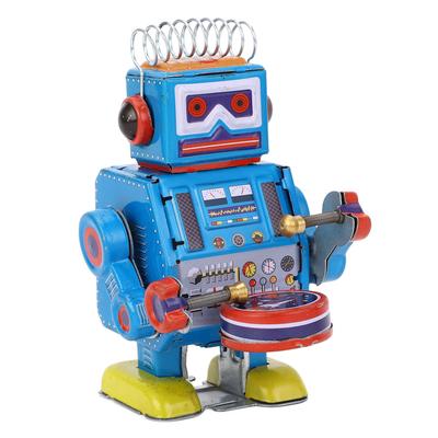 Robot Clockwork Toy Creative Handmade Drumming Vintage Robot Tin Toy for Adult Collection Decoration