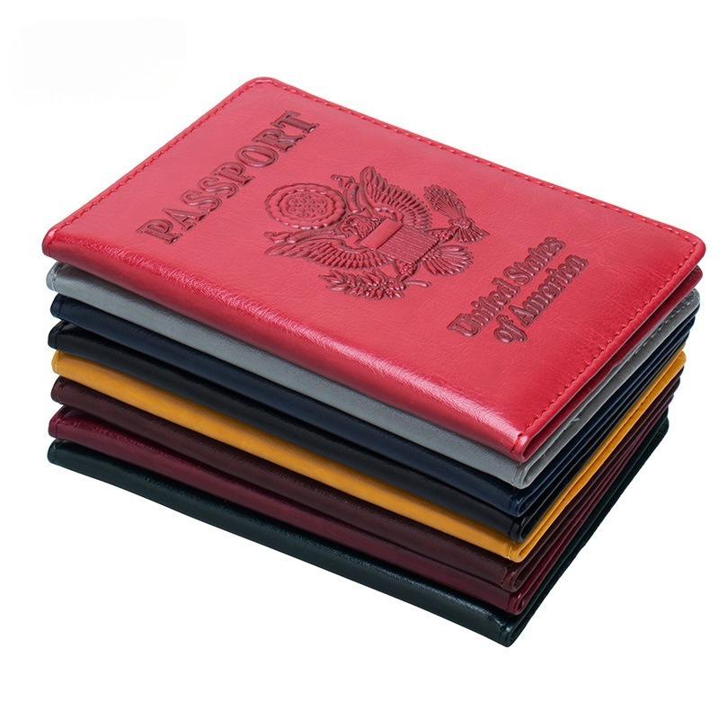 New US Passport Holder Leather Thin Passport Covers Golden Copper Corner Id Card Holder Plane Ticket Holder Travel Accessories