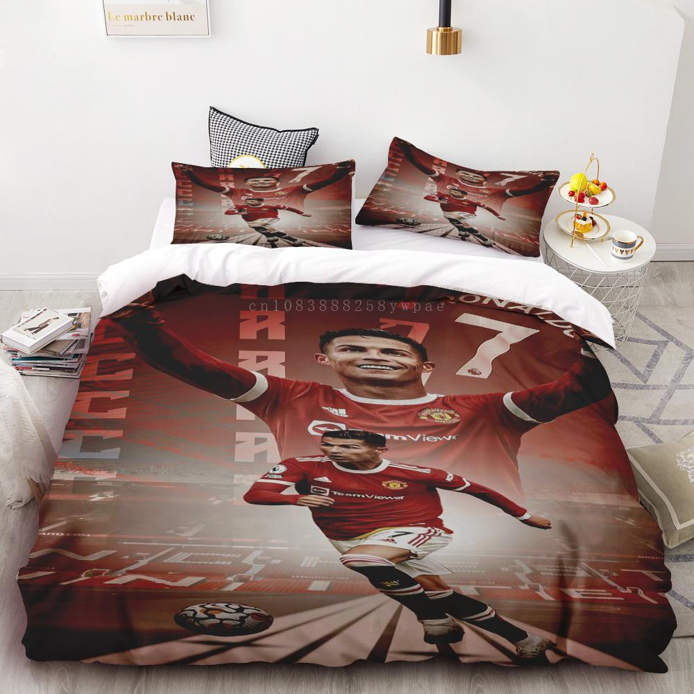 Duvet Cover Set Ronaldo Idol Football Star 3D Printed Soft Quilt Cover For Teens Kids Boys Girls Soft Bed Cover With Zipper