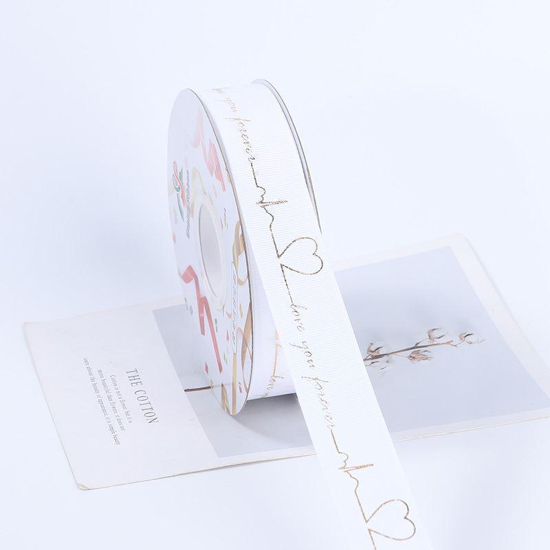 Gold-stamped Polyester Gift Ribbon Bow for Cakes & Floral Packaging
