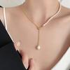 French Vintage Baroque Freshwater Pearl Long Tassel Necklace Women Gold Plated Copper Snake Chain Asymmetry Choker