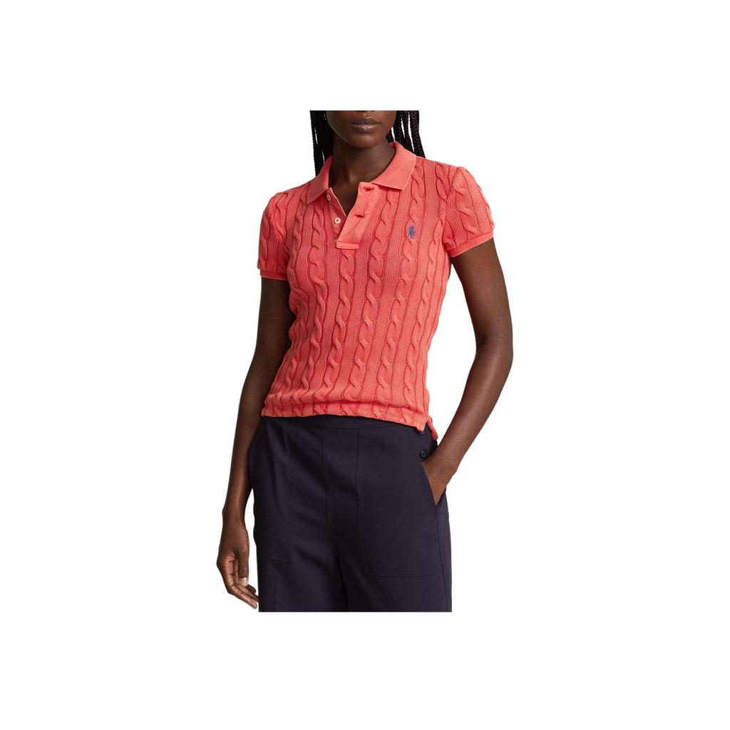 Polo Ralph Lauren Solid Logo Knit Slim Fit Polo Shirt Women Tops Coral-Red 211743311-007