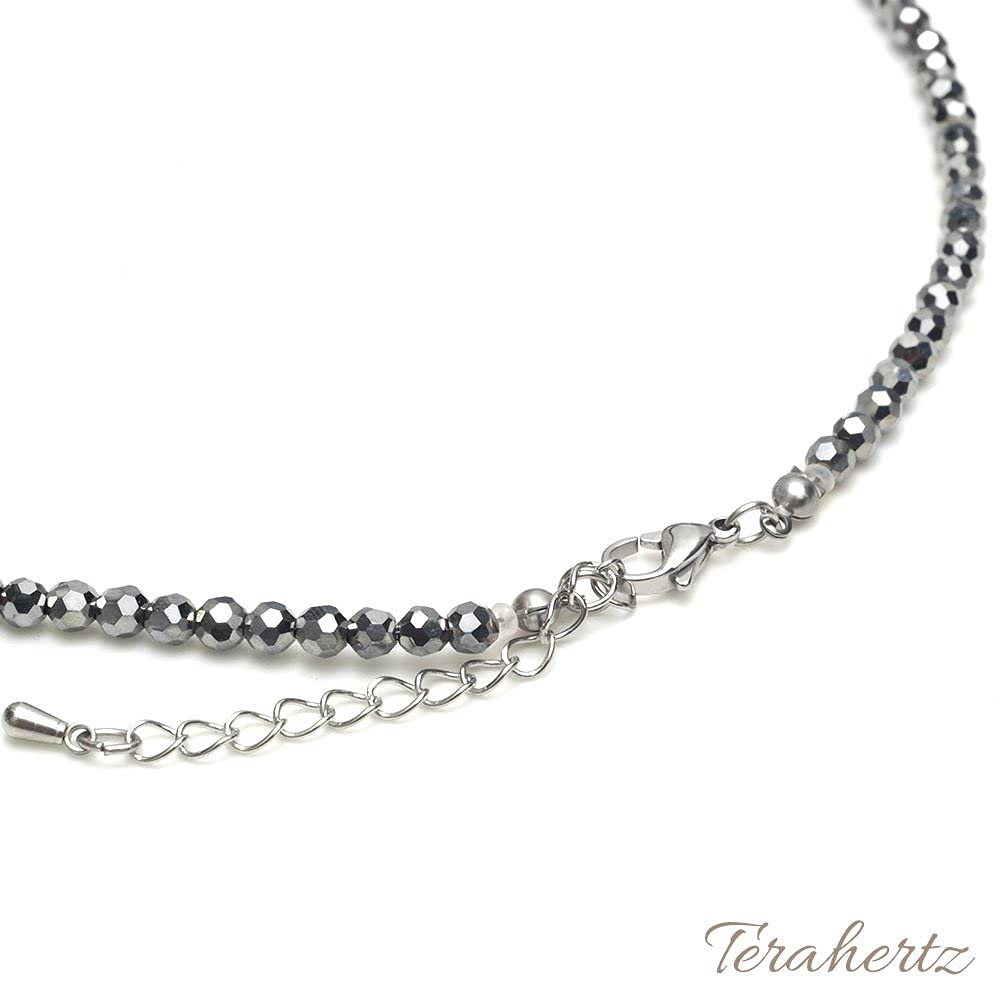 [beautéller] Terahertz 4mm Facettenschliff Terahertz-Erz, Roher Kraftstein, Naturstein, Gesundheitsaccessoire (Halskette, 60cm)