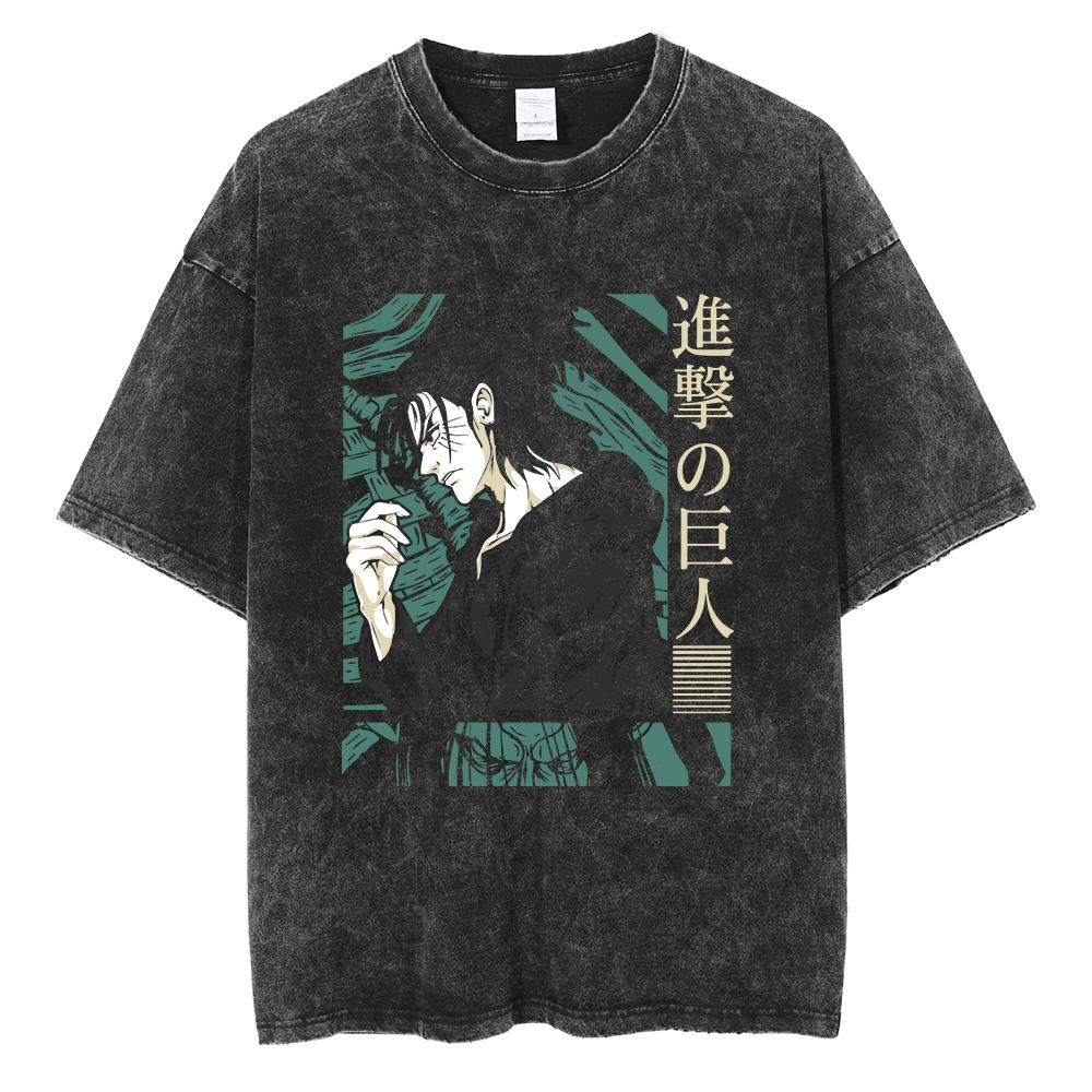 Hot Anime Attack On Titan Levi Ackerman Printed Washed Tshirt Men High Quality Cotton T-shirts Harajuku Male Oversized T Shirt