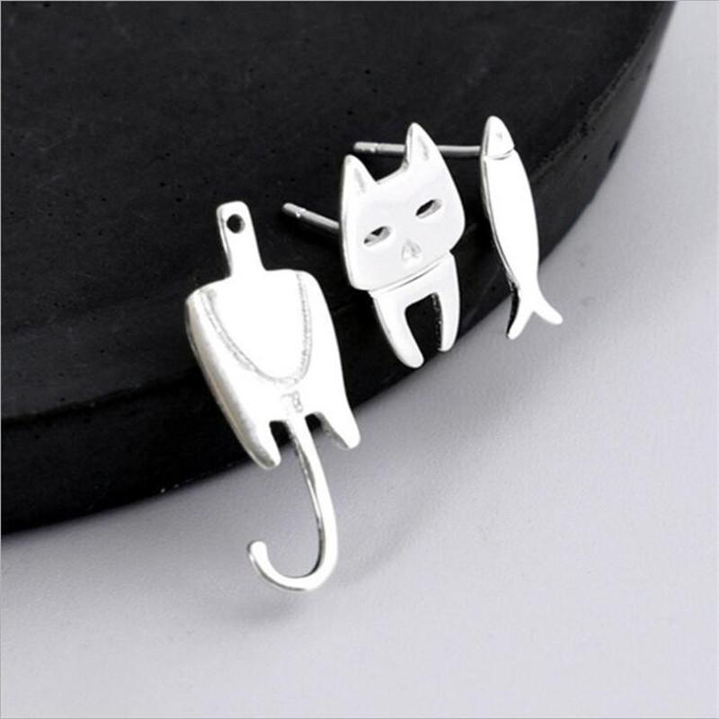 Korean Asymmetrical Catfish & Kitten Stud Earrings for Women