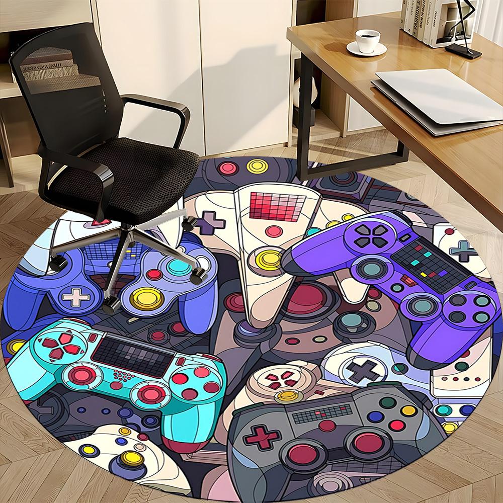 1PC Gaming Controllers Office Round Area Rug, Indoor Mat Suitable ForOffice, Under Office Chairs Bedroom Living Room Home Decor, Room Deco, D131