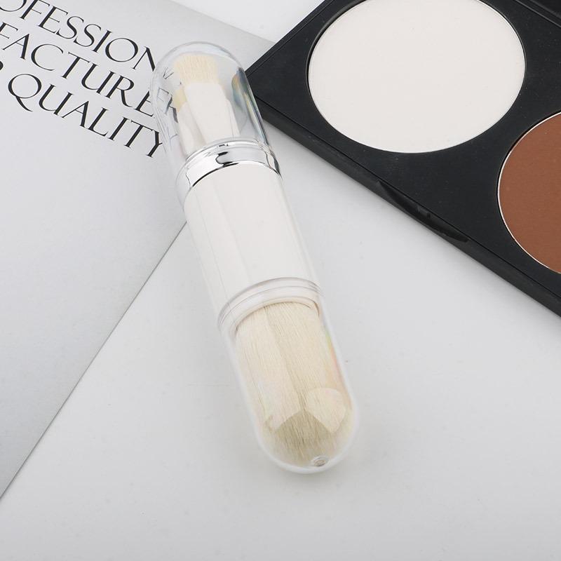 Compact 4-in-1 Retractable Makeup Tool: Eyeshadow & Loose Powder Brush for All Skin Tones