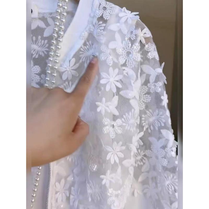Summer Three Dimensional Flower Windbreaker Plus Size Women's Fat Sister Western Style Joker Slim Lace Stitching Long Sleeve Coat