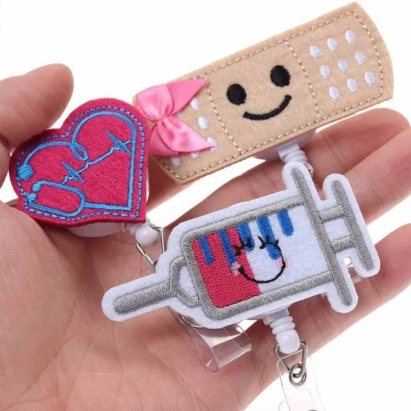 Adorable Embroidery Wound Patch Badge Reel - Retractable Lanyard for Medical Staff Students & Office Workers