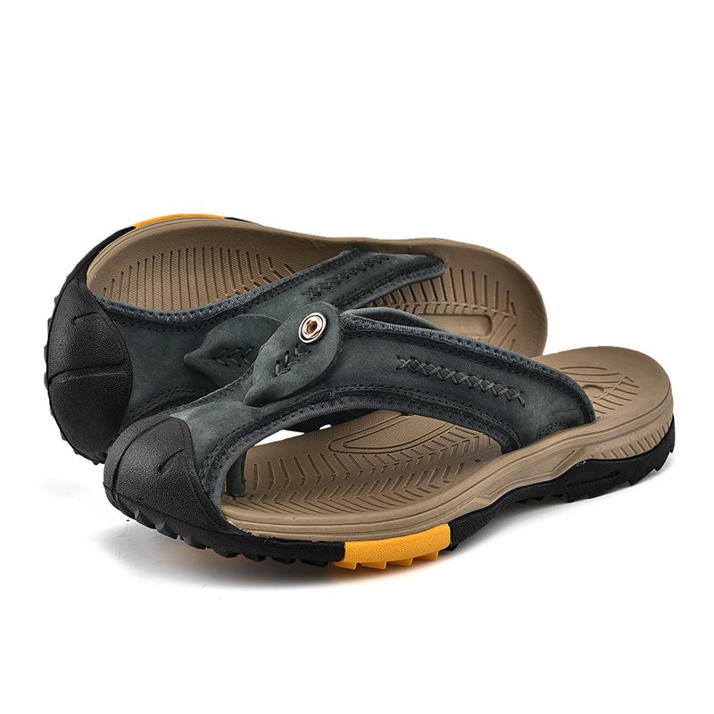 Fashion 2024 High Quality Men's Summer New Leather Slippers Casual Soft Leather Soft Sole Anti Slip Men's Genuine leather Sandals