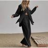 Set Musulmano da Donna Set Pantaloni a Gamba Larga Set Due Pezzi Lino Bottoni Camicia Completo Ramadan Eid Dubai Ensemble Abbigliamento Arabo