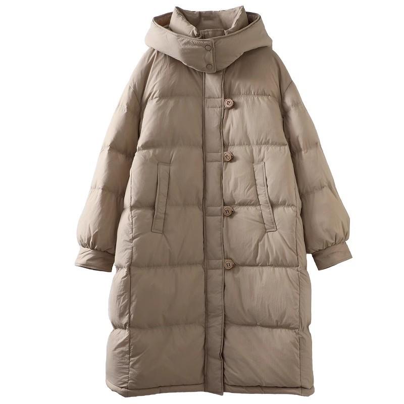 White Goose Down Long Down Jacket Women's 2024 Winter Thickened Sweet Round Button Over Knee Premium College Jacket