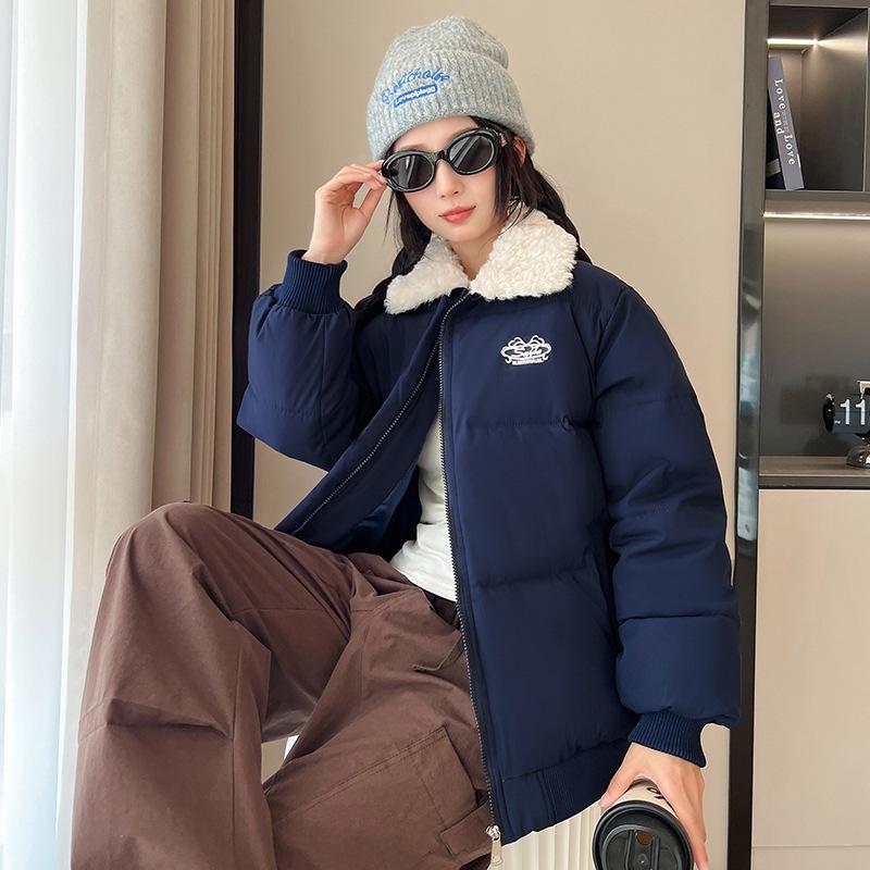 American retro short cotton jacket women's winter new versatile lapel thickened warm fur collar bread jacket cotton coat