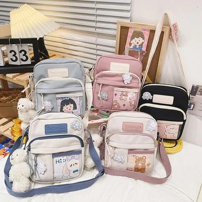 Malá taška přes rameno Ročník roztomilá měkká nylonová crossbody taška Dívčí neformální mini nákupní tašky
