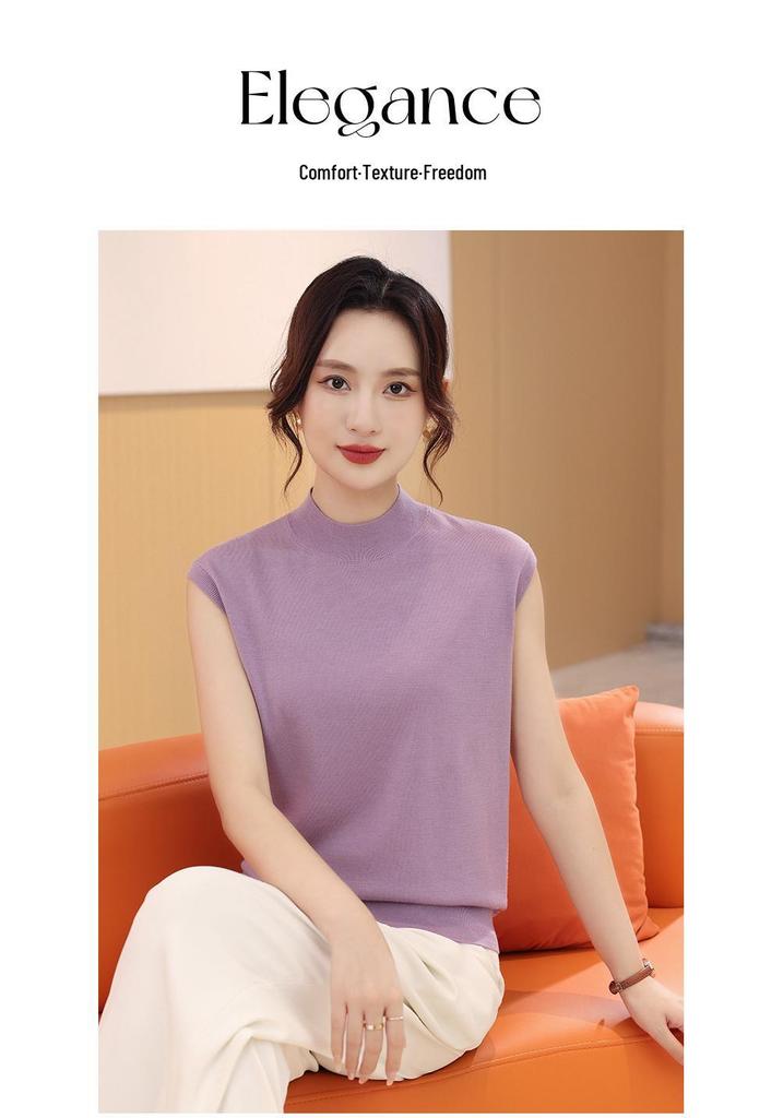 Women's Machine Washable Wool Vest: Hot Style, Half-High Collar, Sleeveless, Simple Design.