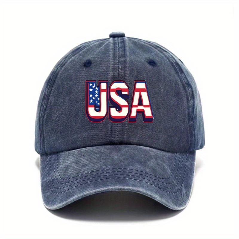 Бейсболка с принтом букв флага США, потертый хлопок, регулируемая, защита от солнца, уличная повседневная кепка One Size