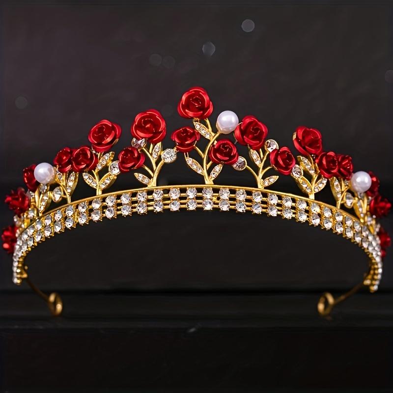 Red Crystal Tiaras and Crowns Headband for Women Party Rhinestone Diadem Bridal Wedding Hair Accessories Jewelry Crown Tiara