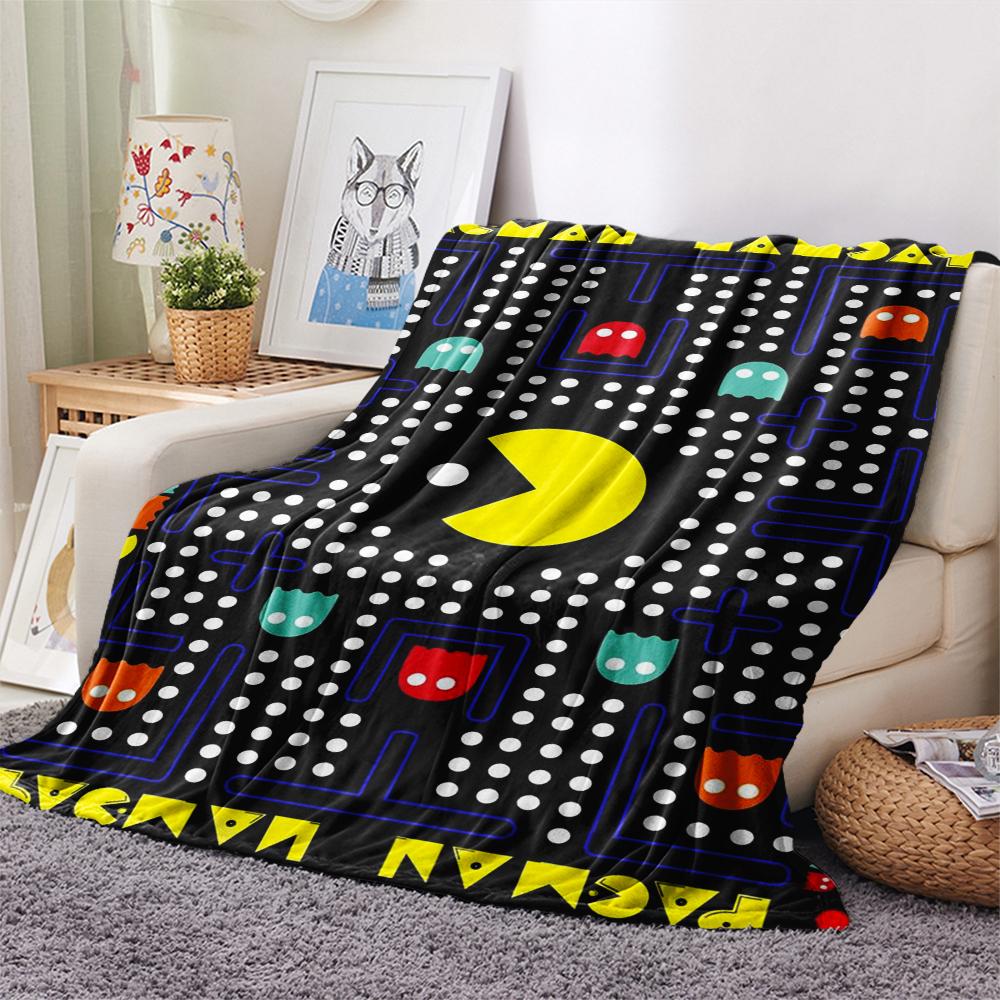 1 Stück Pacman-Print Flanelldecke, Hohe Qualität, Bequem für alle Jahreszeiten, Heimdekoration, Wärme und Komfort, Perfekt für Geschenke