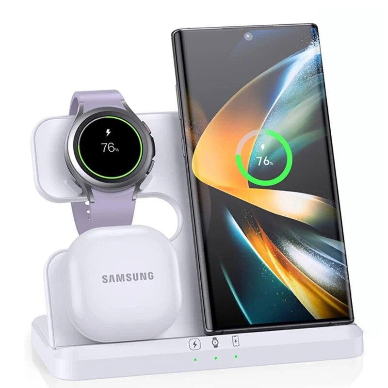 15W 3 In 1 Wireless Charger Stand  Fast Charging Dock Station for Samsung Z Fold 3 S21 S20 Galaxy Watch 5 4 Active S3 S4 Buds