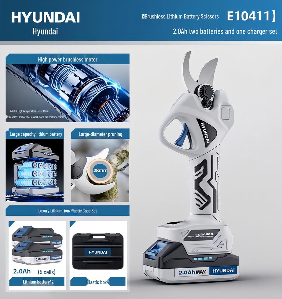 Hyundai Electric Pruning Shears: Brushless, High-Power, Lithium Battery for Fruit Trees