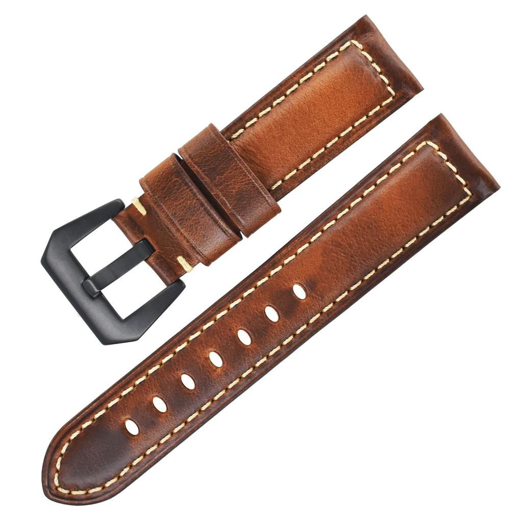 First Layer Genuine Cowhide Oil Wax Leather Business Watch Strap 18mm to 26mm Replacement for Cartier Watch Durable Wristband Accessory