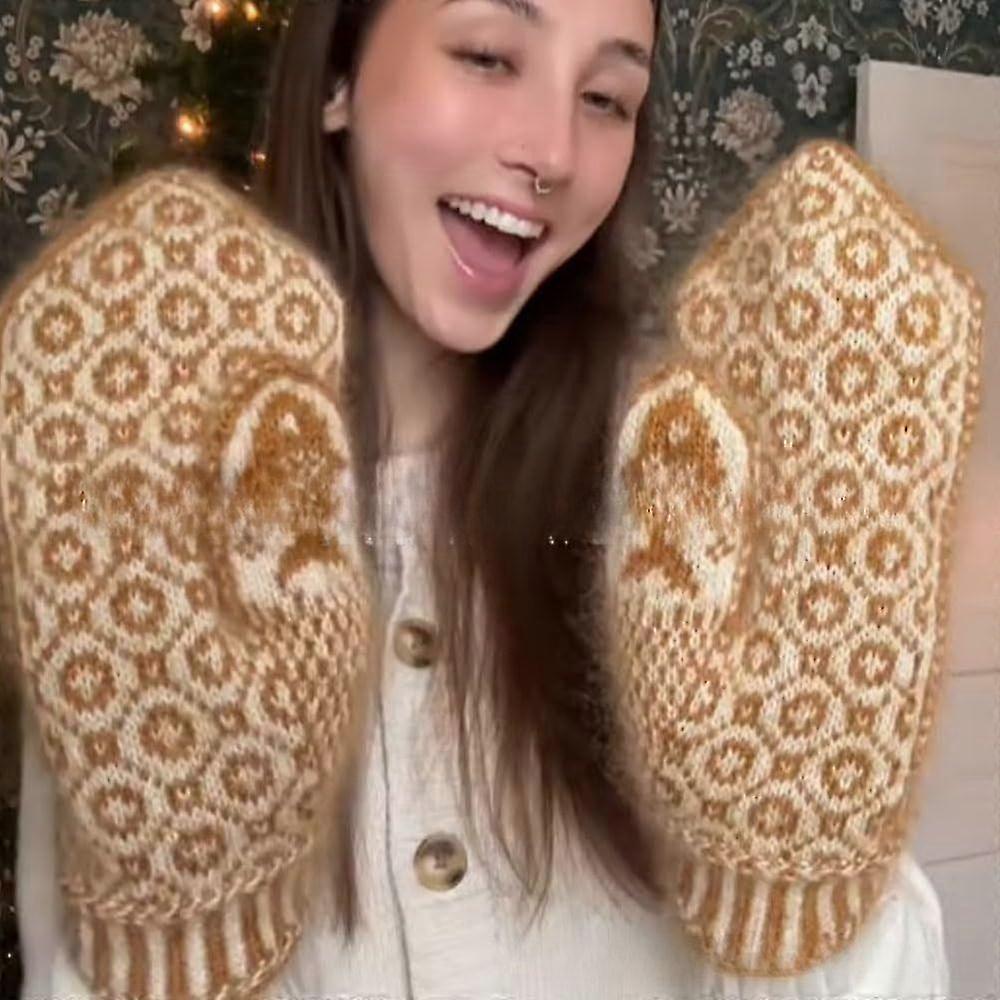 Kitten Cat Catching Gloves, Warm Knitted Cat Pattern Finger Gloves Mittens, Cozy Knit Gloves, Funny Christmas Gift for Adults