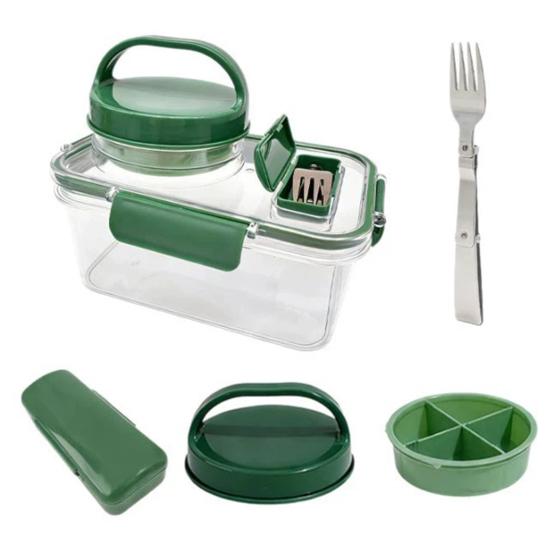 Salad Jar with 4-Compartment Spice Box Leak-Proof Meal Prep Container with Built-in Dressing Section BPA-Free Plastic Salad Container for On-the-Go