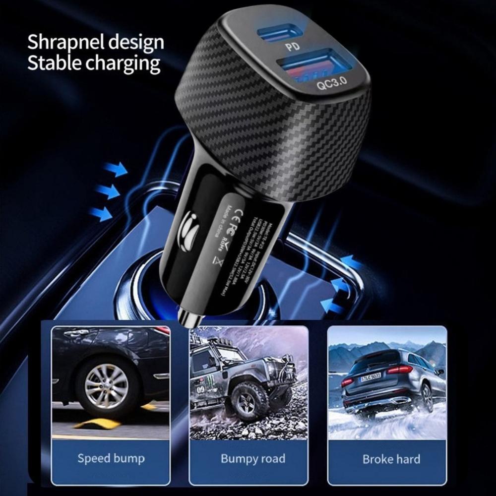 52.5W USB C Car Charger For Xiaomi iPhone 15 Samsung Galaxy S24 Laptops Tabet PD 3.0 Fast Charging USB Type C Car Phone Charger