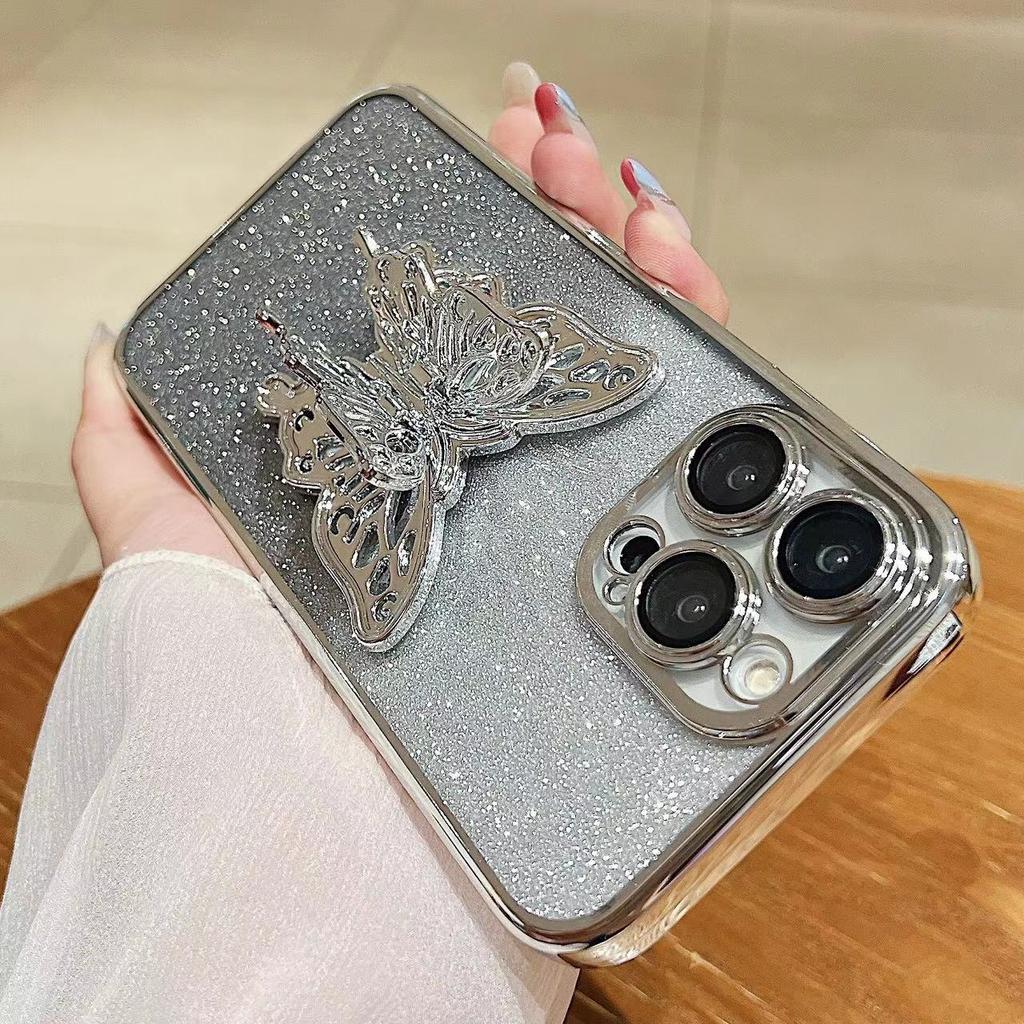 Glitter Plating Butterfly Holder Phone Case For Funda Motorola Moto G9 G8 E7 Plus Power Play E6s E14 Edge 20 30 Bracket Cover