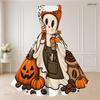 Women Plus Size Halloween Printed Two Piece Set Short Sleeve Cropped Shrug Sleeveless Square Neck Tie Waist Flared Dress