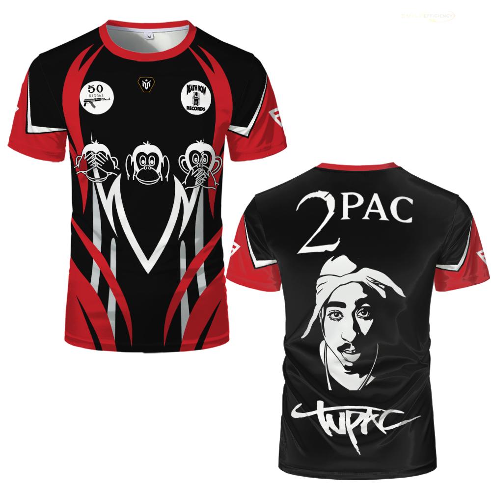 Maglia Stampata Tupac Street Hip-hop Rapper alla Moda T-shirt a Maniche Corte Uomo e Donna Sport all'Aperto Traspirante Uniforme da Calcio