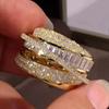 Huitan Luxury Women Rings Inlaid Shining Cubic Zirconia Wedding Party Trendy Jewelry CopperColor/Gold Color Finger Accessories