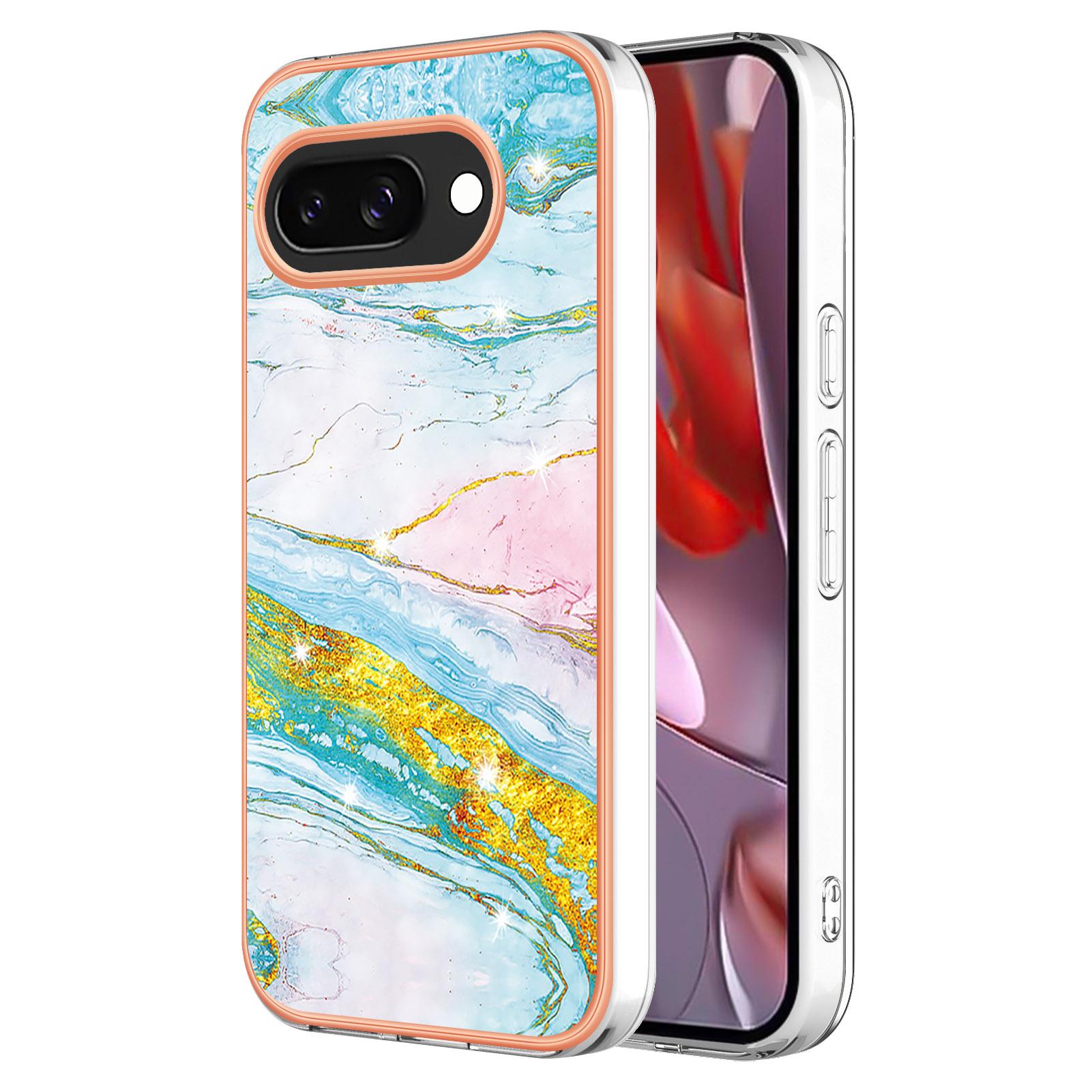 

Для Google Pixel 9a ТПУ чехол с IMD мраморным узором гальванизированная задняя крышка Green 004