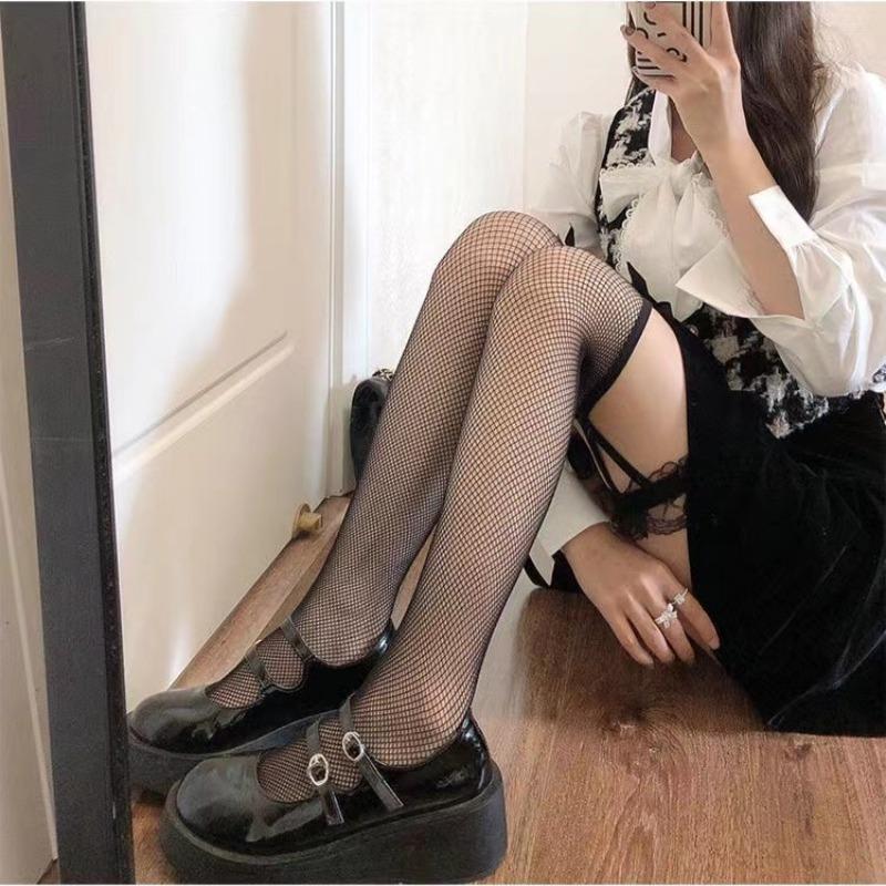 Ciorapi din dantelă de vară Lenjerie pentru femei Ciorapi din plasă Îmbrăcăminte sexy pentru petrecere Ciorapi lungi cu fundă Lolita Ciorapi rochii pentru fete Negru Alb