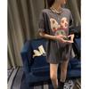 New Summer Cartoon Cute Printed Short-sleeved T-shirt for Women Loose Casual and Versatile Mid-length Top Covering Hips